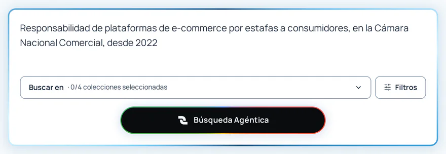 Buscador de DoctIA con una consulta sobre responsabilidad de plataformas de comercio electrónico.