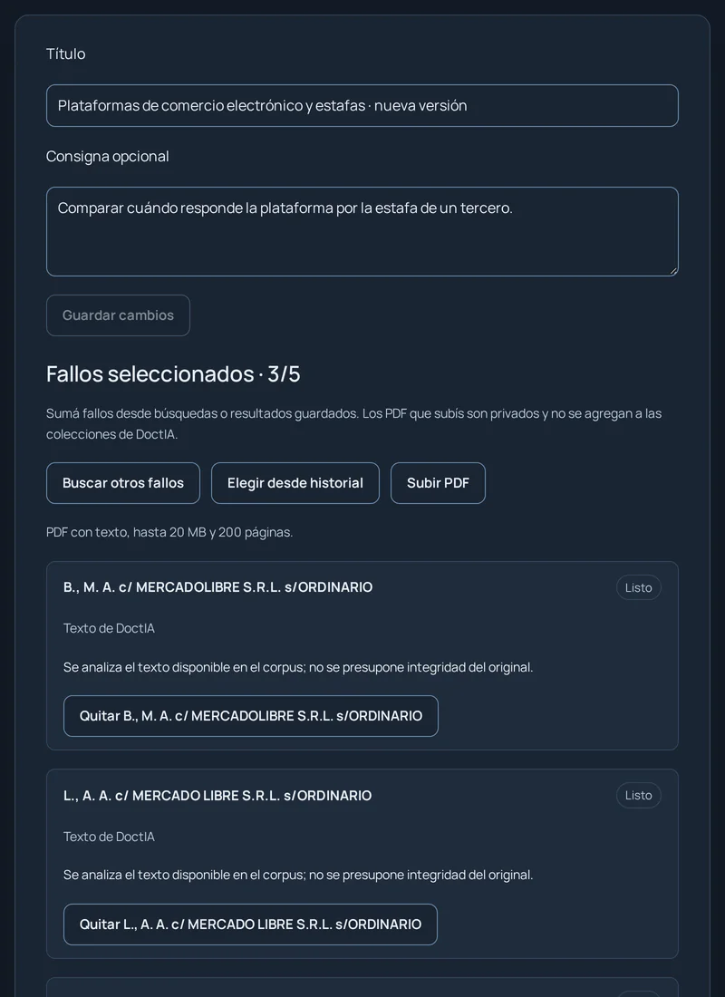 Borrador de un resumen en profundidad con los fallos seleccionados.