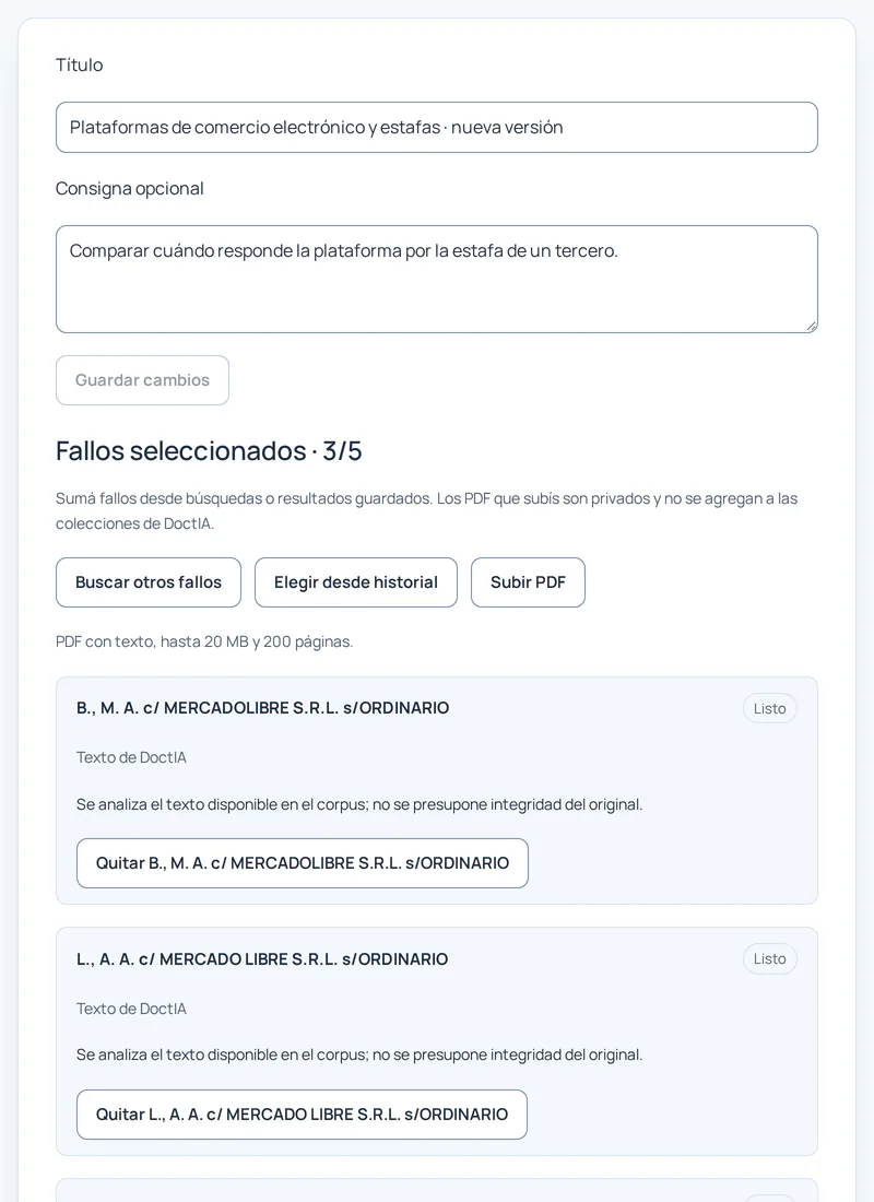 Borrador de un resumen en profundidad con los fallos seleccionados.